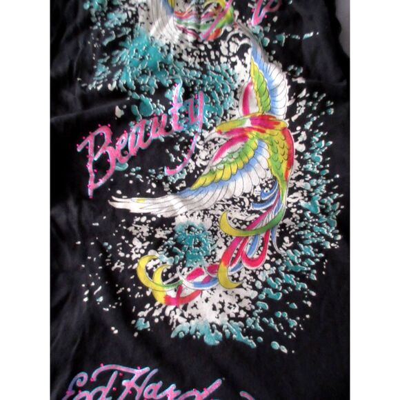 Ed Hardy Life Is Beauty Tattoo Graphic Scarf Black Y2K Glitter Christian Audigie - Picture 5 of 9
